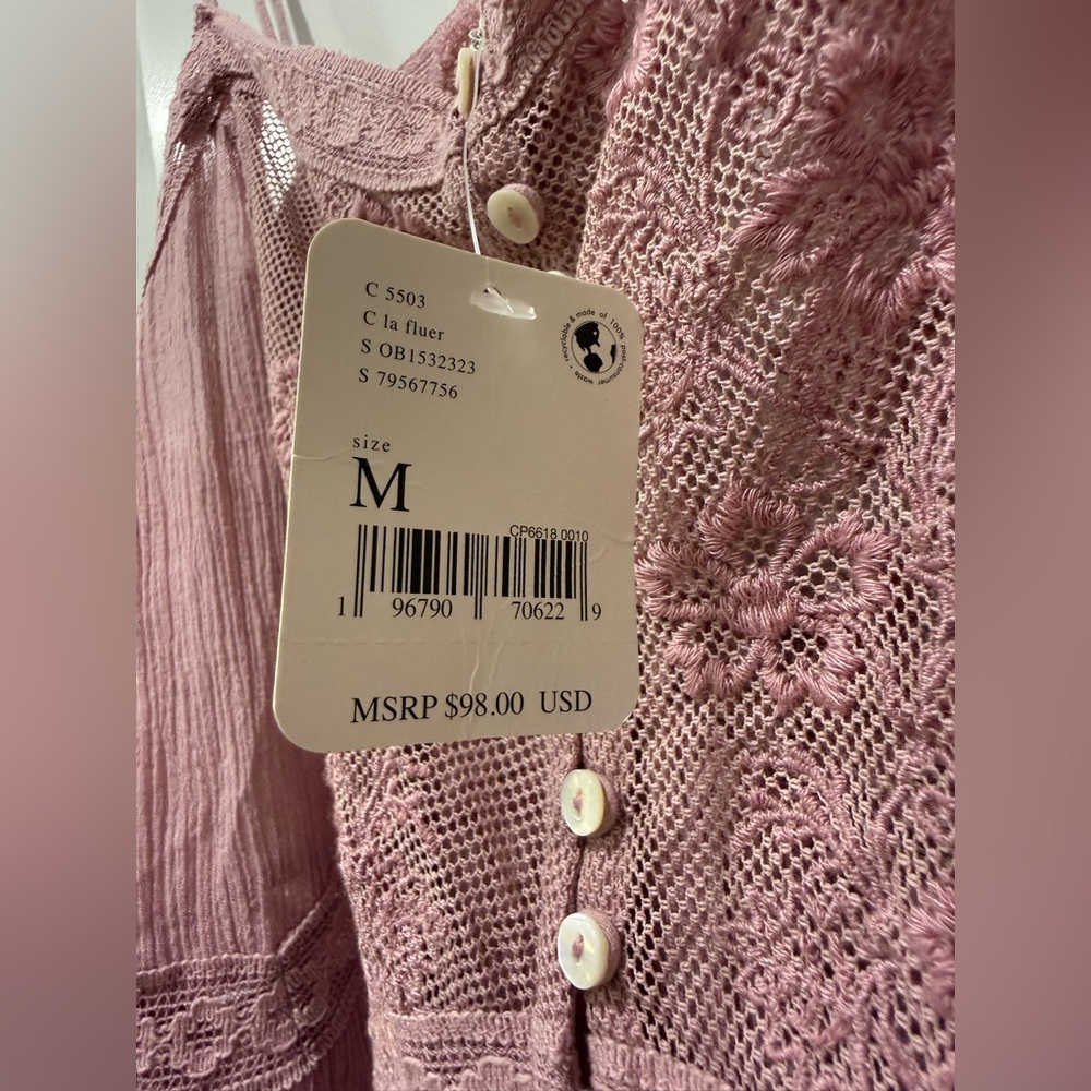 Free People Intimately Lace Bodysuit Pink Button Front NWT Size M Boho - Picture 5 of 7